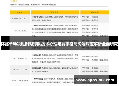 杯赛单场决胜制对球队战术心理与赛事格局影响深度解析全面研究