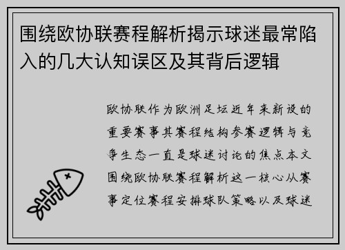围绕欧协联赛程解析揭示球迷最常陷入的几大认知误区及其背后逻辑
